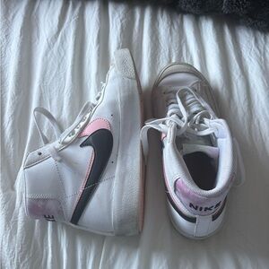 Nike White and Pink High-Tops with Black Swoosh